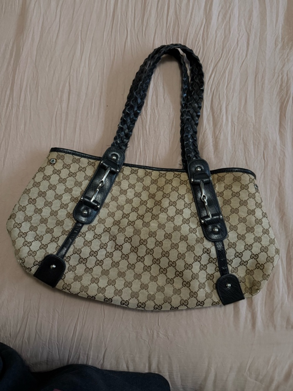 Gucci Beige Monogram Tote with Black Trim